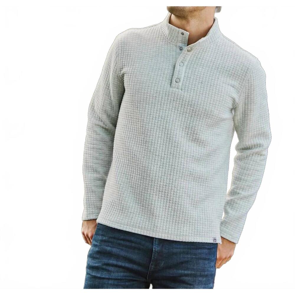 NEW FLAGS & ANTHEM silverton quilted 1/4 snap sweater in light grey heather